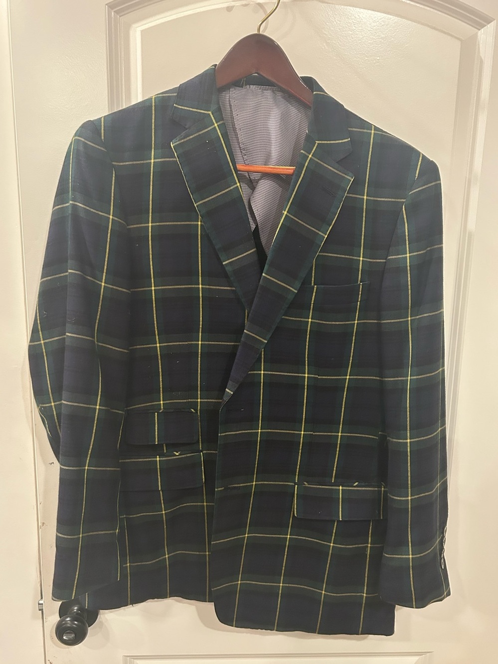 Men's Green & Navy Windowpane Sport Coat - Tailored Plaid Blazer